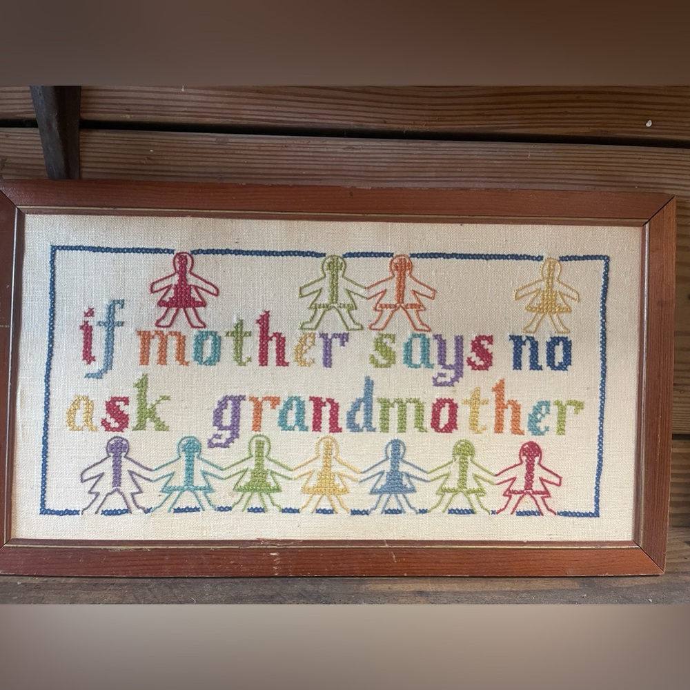 Vintage Crewel needlepoint.  Solid wood frame. Perfect for grandmas house.